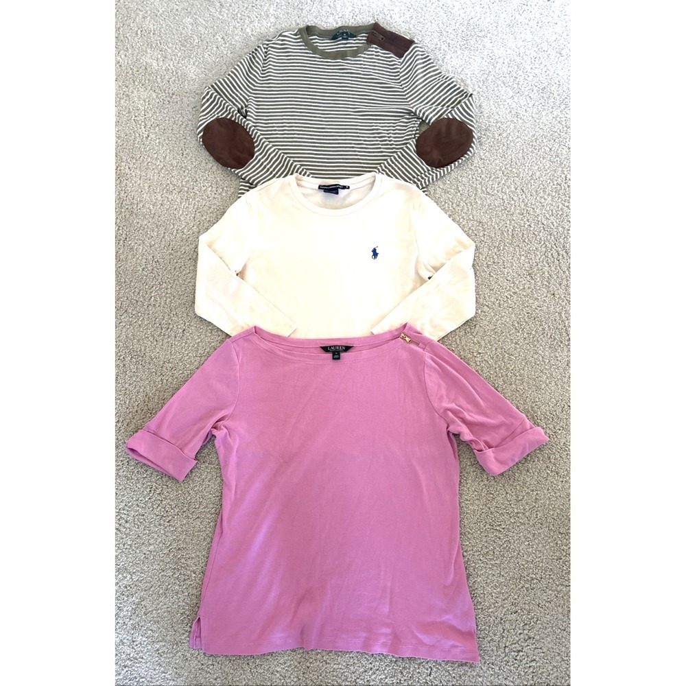 Lot of 3 Lauren Ralph Lauren Sport LRL Tops Cotton Bundle Pink Cream Sz Medium